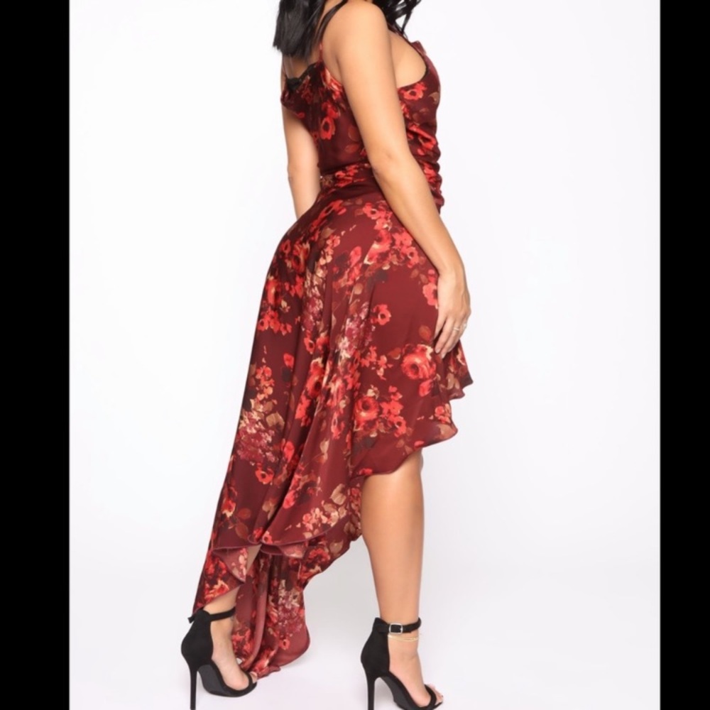 ‘More to Give’ Satin Burgundy Floral Maxi Dress